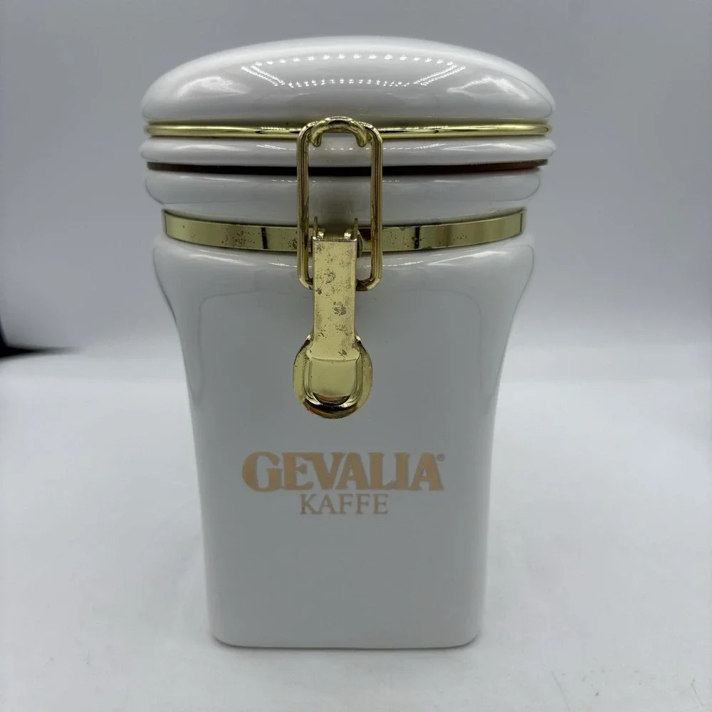 Gevalia Kaffe Coffee Canister White Gold Majesty King Sweden 8